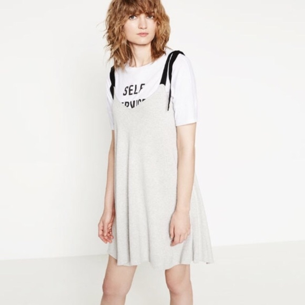 Zara knit dress with bow tie shoulder ribbed tank